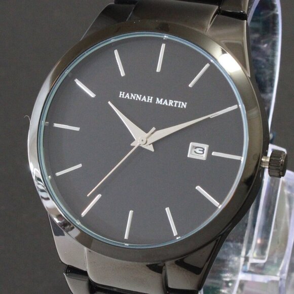 Men's Sports Watch Raised Indices Integrated Bracelet Black Quartz 40mm - Picture 10 of 11